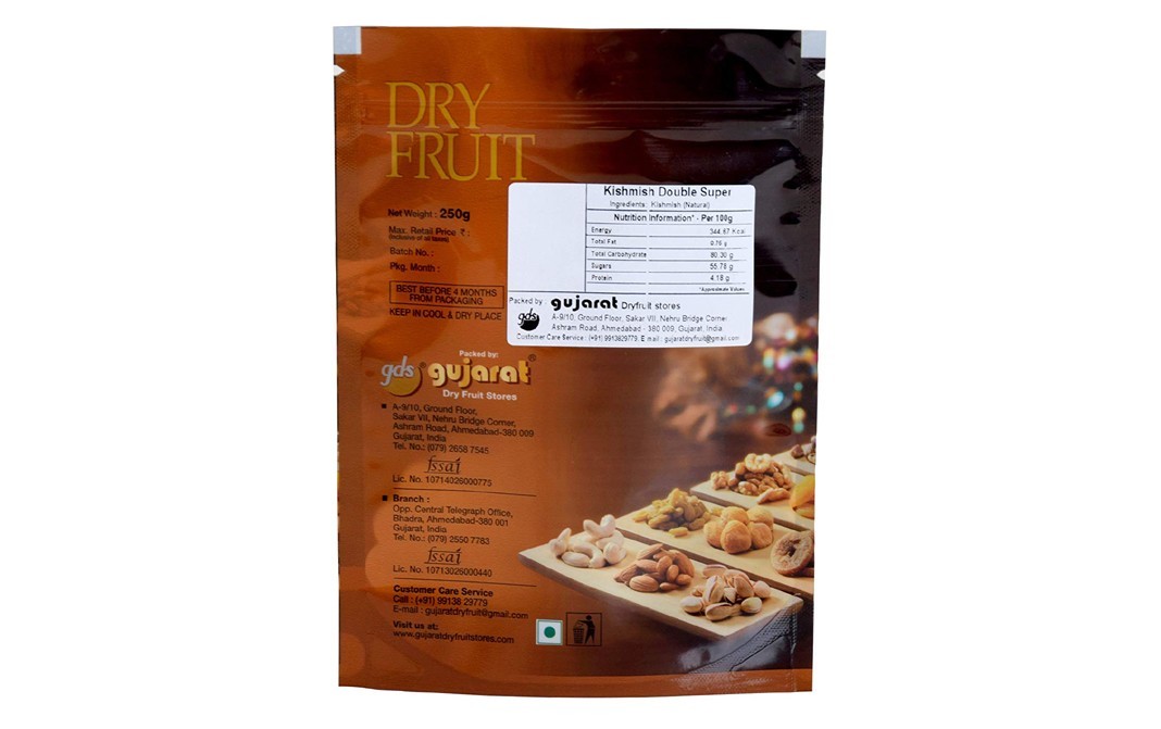 Gujarat Dry Fruit Stores Kishmish Double Super    Pack  250 grams